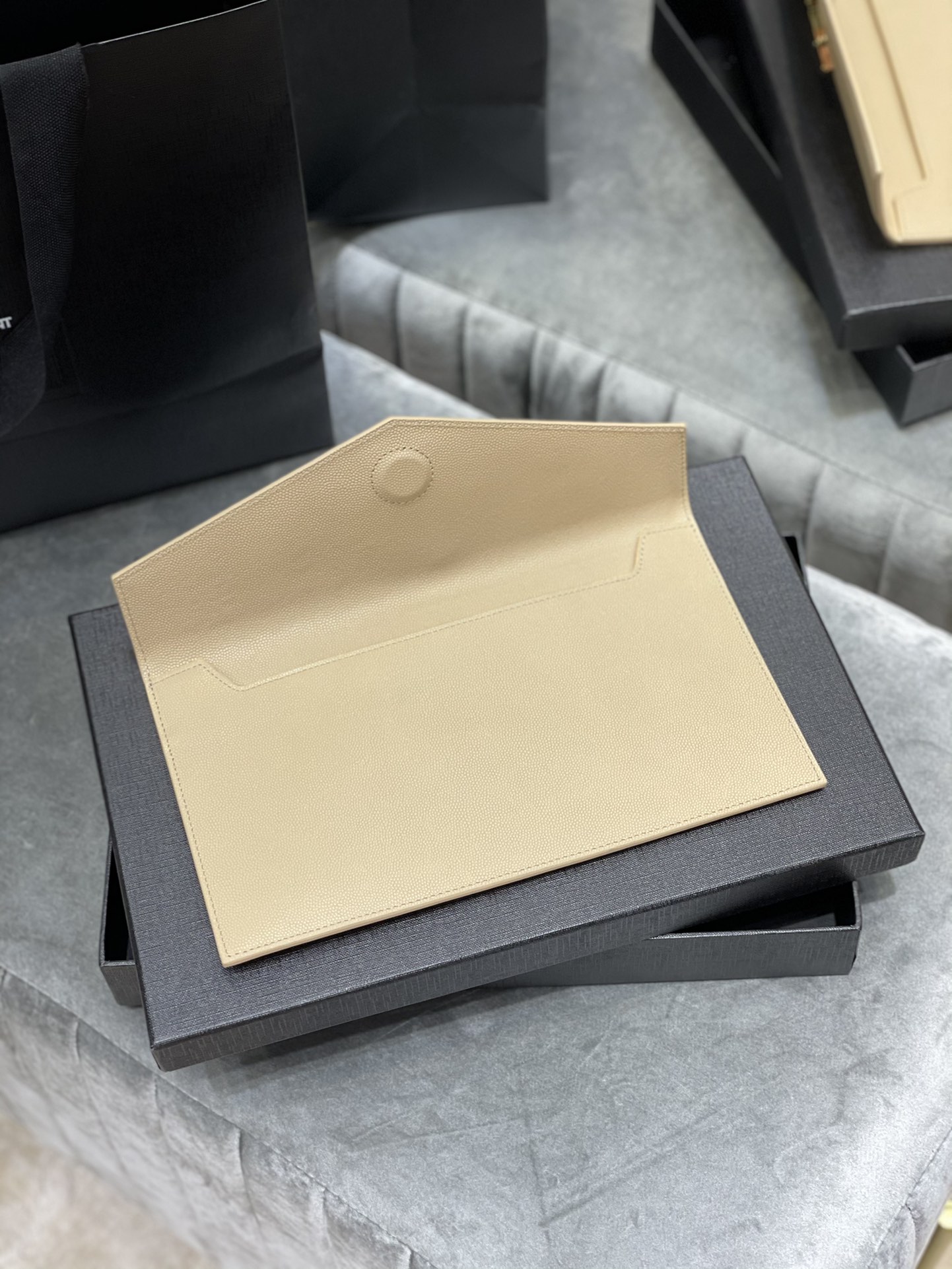 Lady Designer Uptown Fashion Monogram Leather Envelope Clutch Bag Beige-Gold hardware - Bag - Gorchic - $122.99