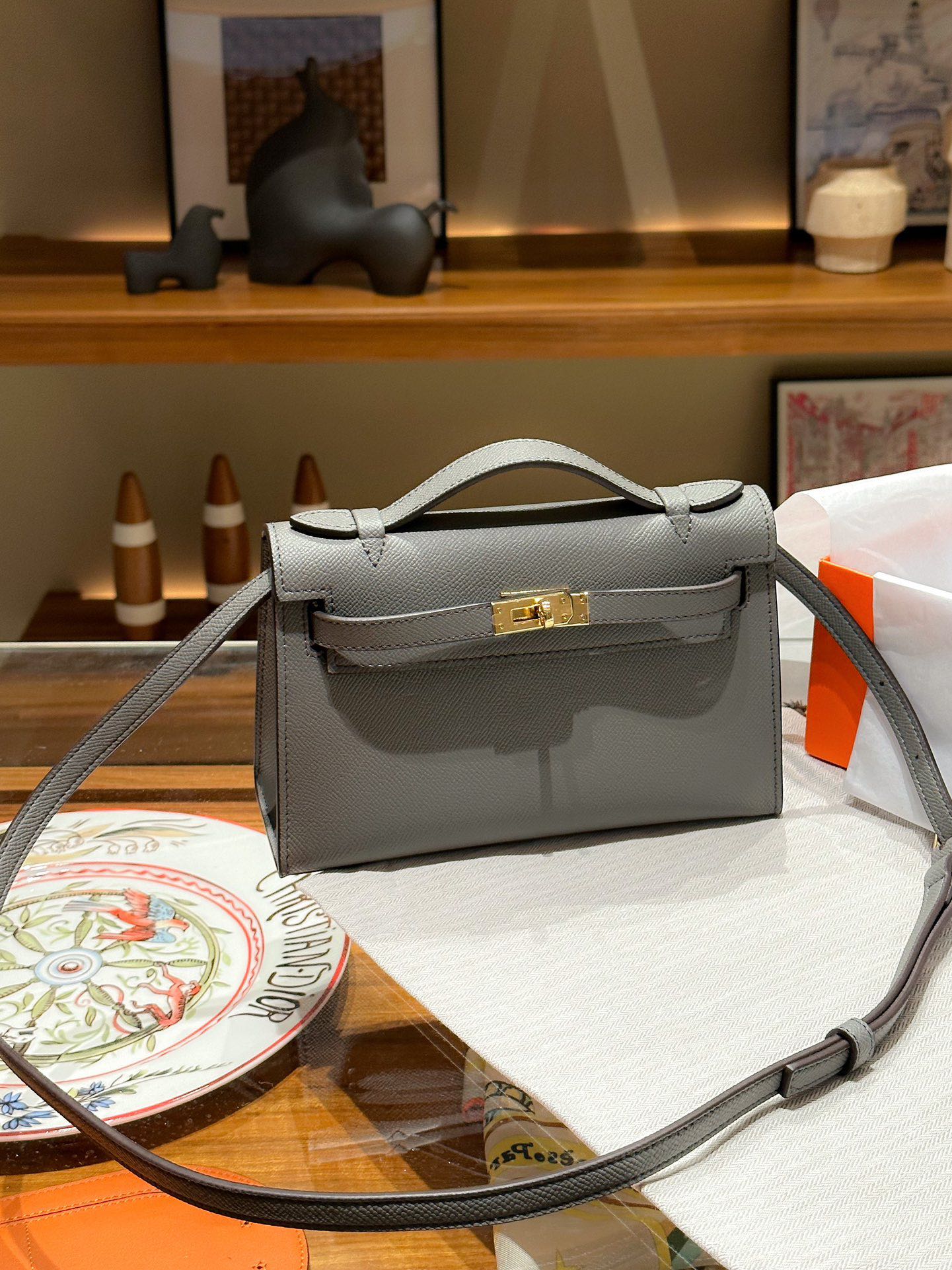 H-Inspired Kelly Mini 1st Kelly Pochette Generation Epsom Palm Leather-Dark Gray - Gorchic - $146.99