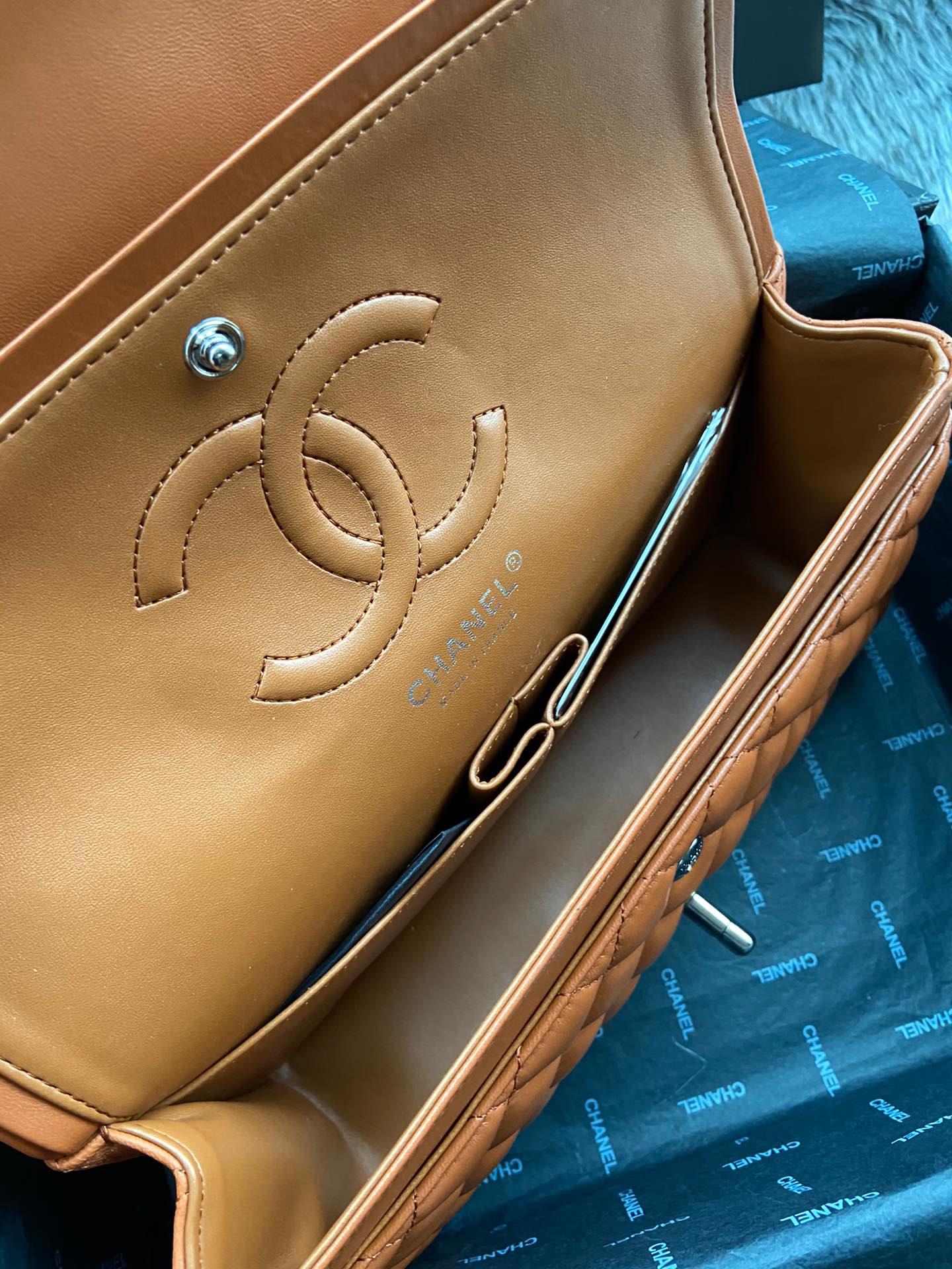 CC Inspired Classic Double Flap Bag Dark Caramel Sier Hardware - Bag - Gorchic - $122.99