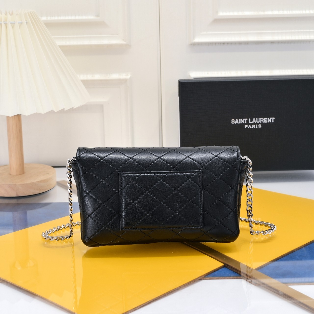 Lady Designer BLACK GABY CHAIN PHONE HOLDER IN QUILTED Calfskin-SLIVER HARDWARE - Bag - Gorchic - $122.99