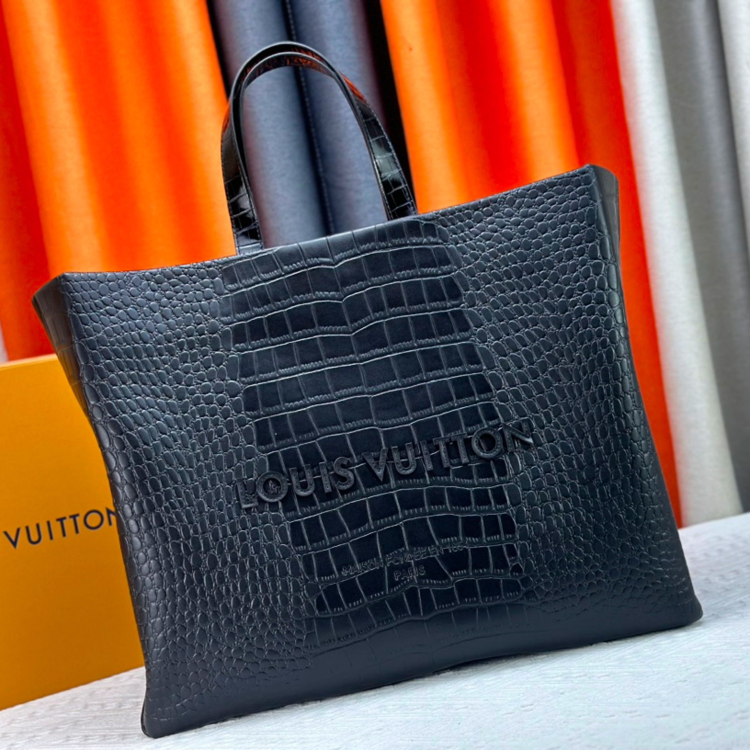 Designer Monogram Maison Fondée En 1854 Crocodile Pattern Black - Bag - Gorchic - $145.99