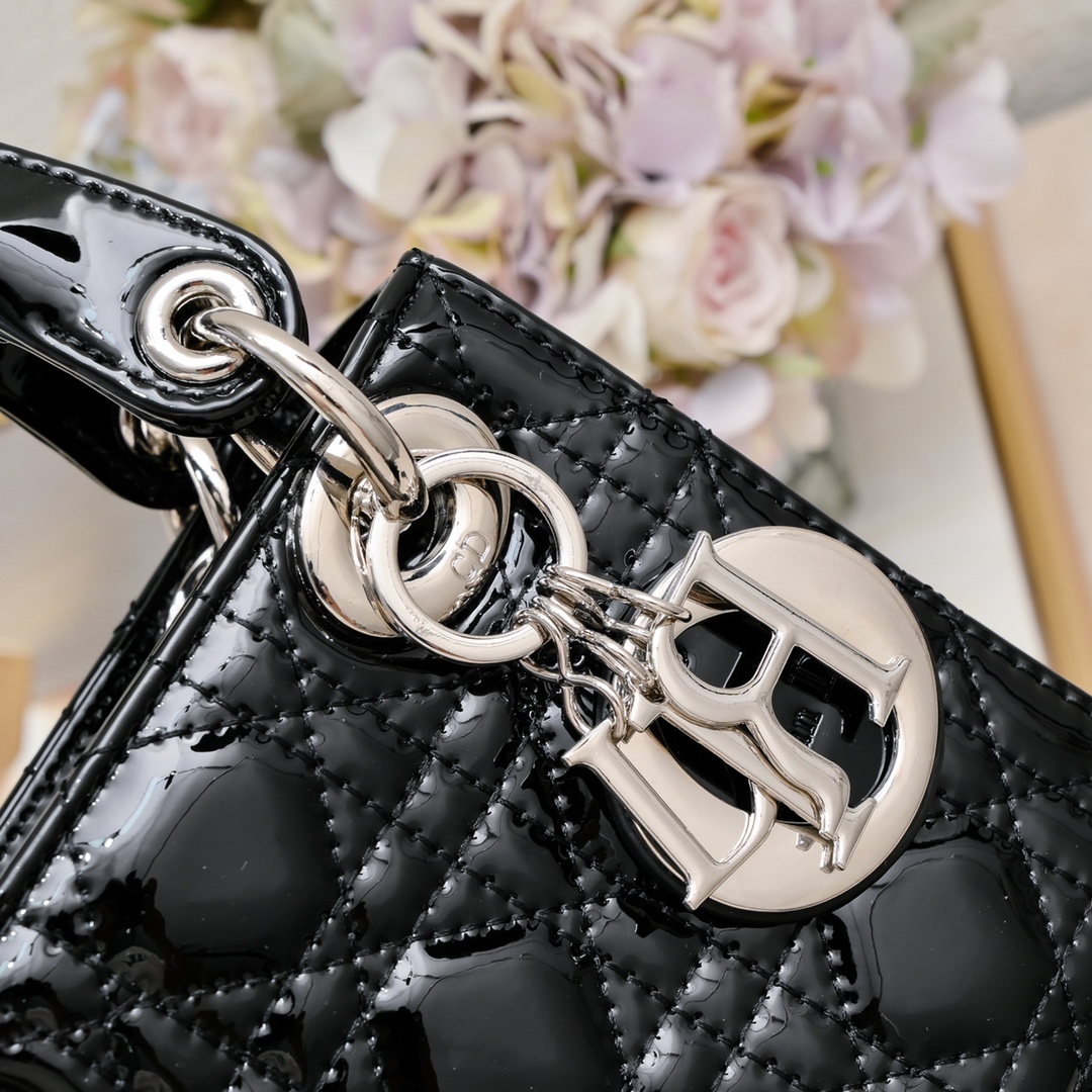 D Inspired Mini Lady D Inspired Bag Powder Black Patent Cannage Calfskin Golden Hardware - Bag - Gorchic - $138.99