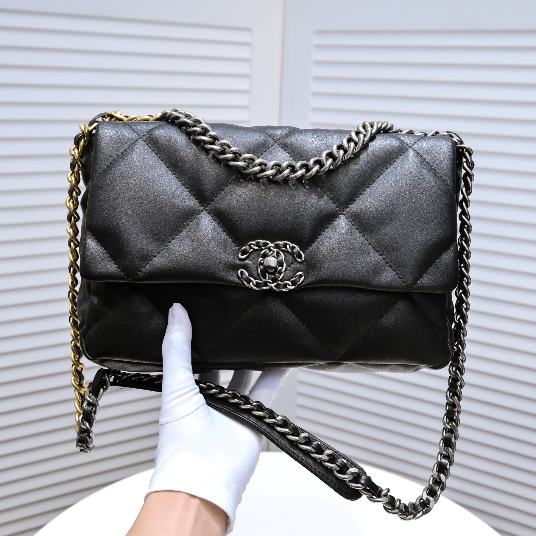 CC Inspired Calfskin Quilted Large CC Inspired 19 Flap Black - Bag - Gorchic - $131.99
