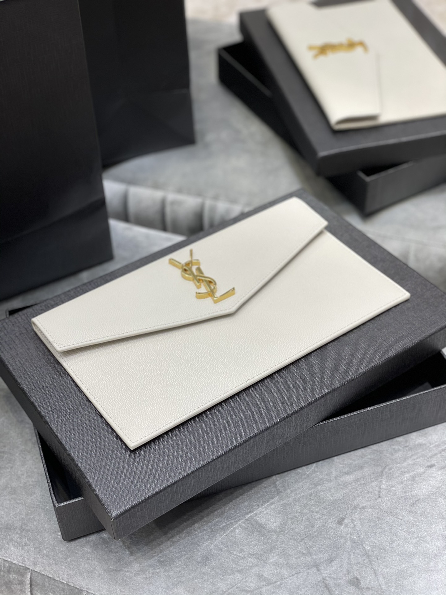 Lady Designer Uptown Fashion Monogram Leather Envelope Clutch Bag White-Gold hardware - Bag - Gorchic - $122.99