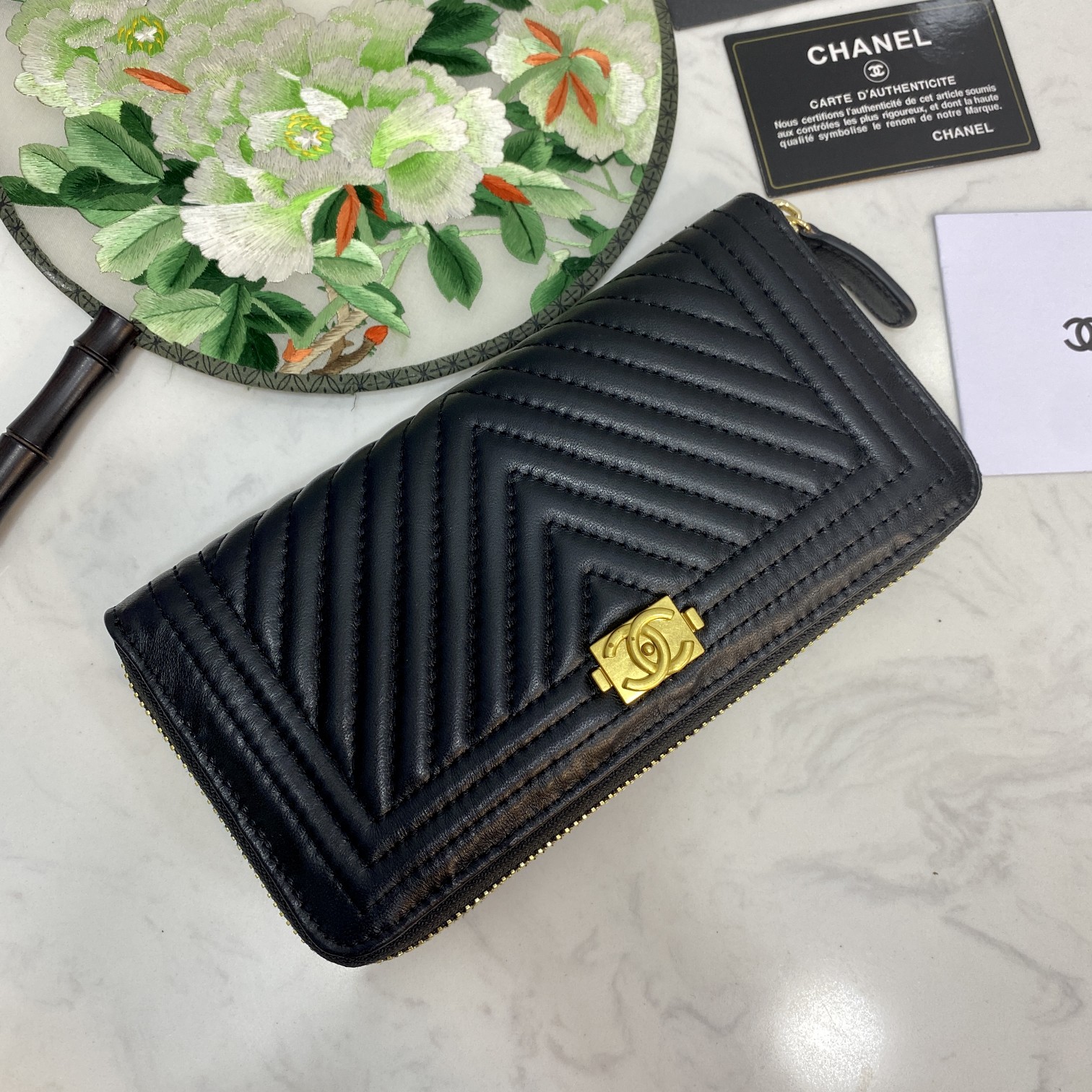 CC Inspired Caviar Chevron Quilted Wallet -Plain Gold Wallet - Gorchic - $52.99