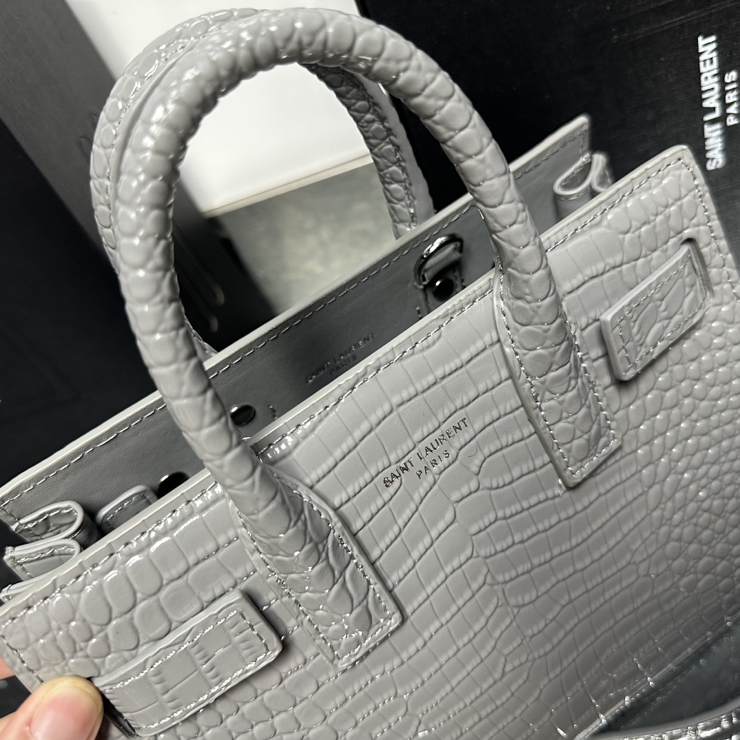 Lady Designer Grey Croc Embossed Leather Nano Classic Sac De Jour Tote - Bag - Gorchic - $175.99