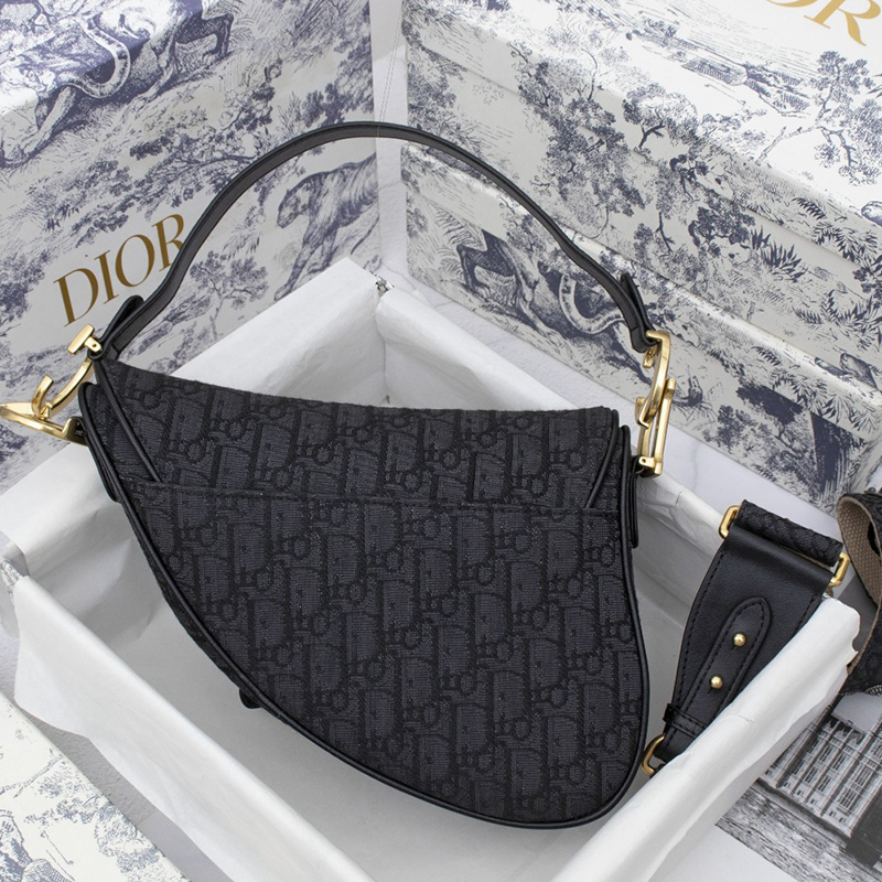 D Inspired Saddle Handbag Oblique Jacquard Black Bag - Gorchic - $138.99