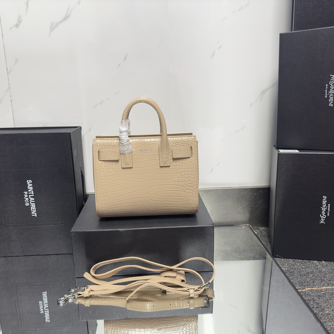 Lady Designer Beige Croc Embossed Leather Nano Classic Sac De Jour Tote - Bag - Gorchic - $175.99