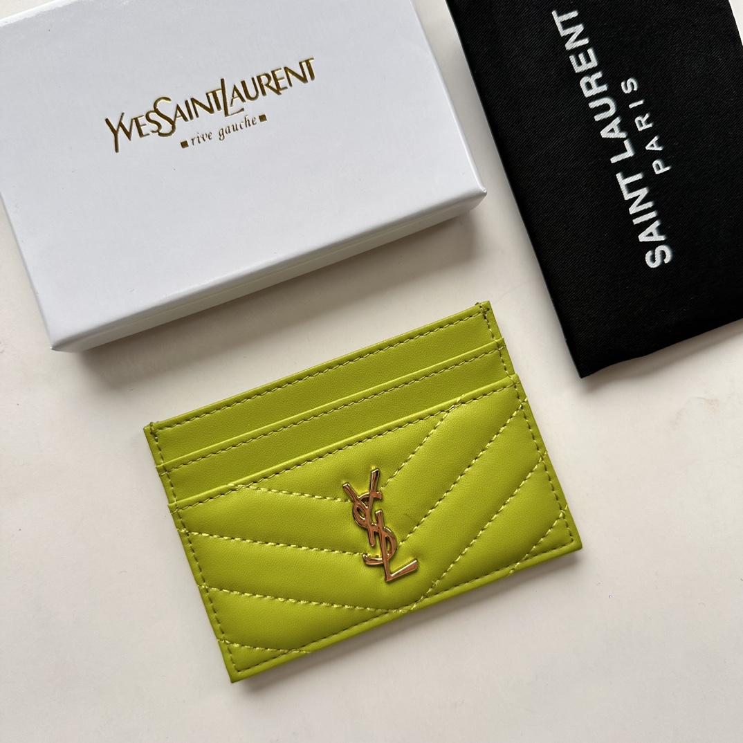 Lady Designer CASSANDRE MATELASSÉ card case in lambskin -Green Wallet - Gorchic - $35.99