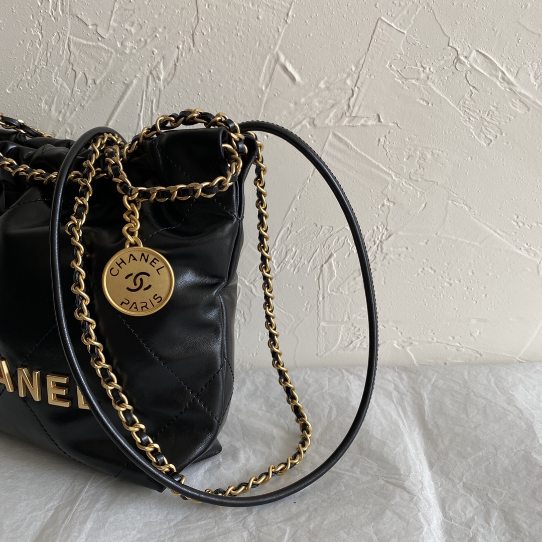 CC Inspired 22 MINI HANDBAG Shiny Calfskin & Gold-Tone Metal Black - Bag - Gorchic - $132.99
