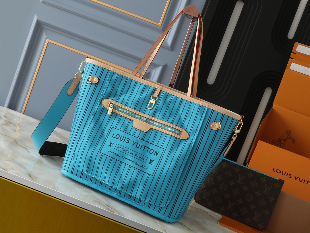 Designer Monogram Neverfull Bandoulière Inside Out MM Size Blue Bag - Gorchic - $136.99