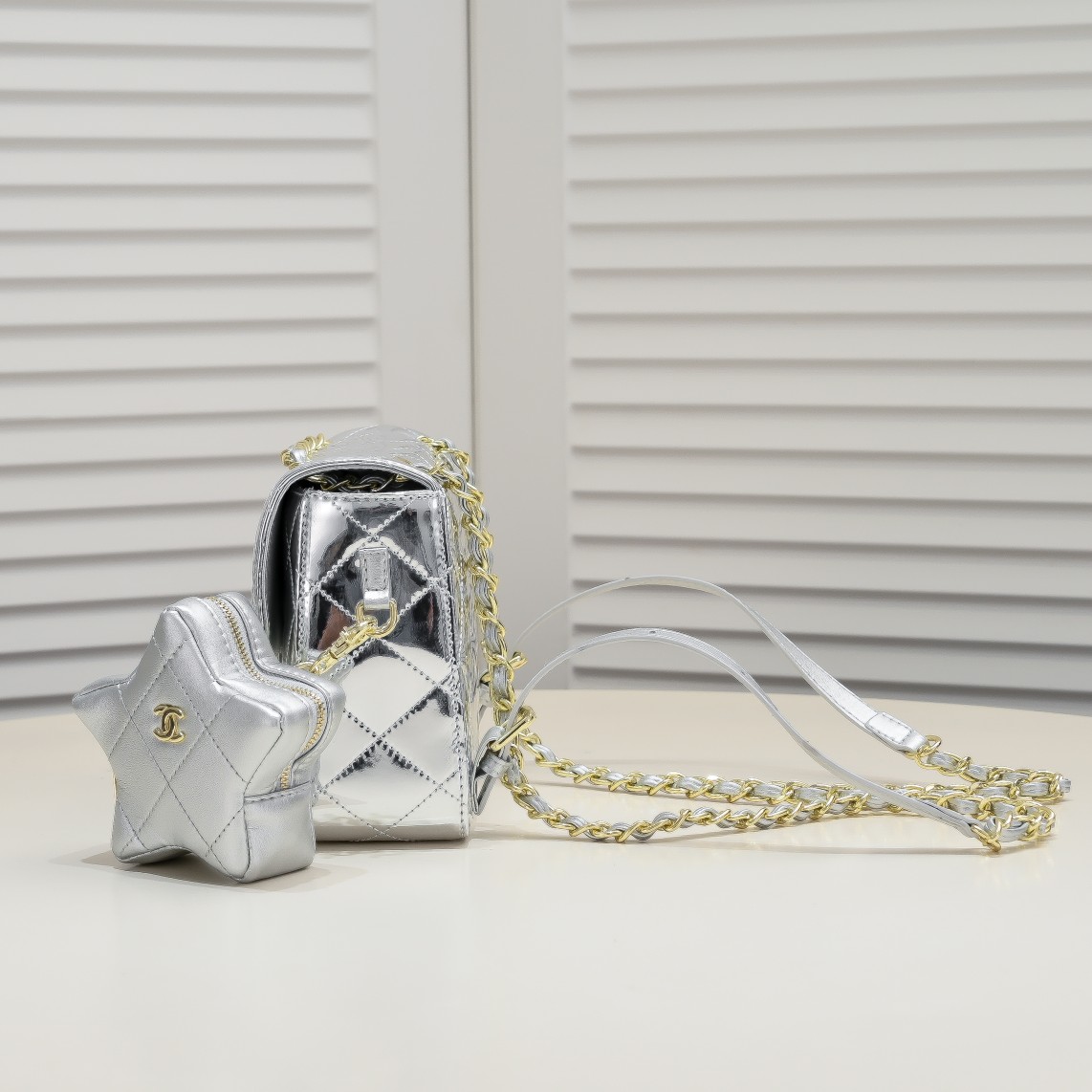 CC Inspired Mirror Mini Classic Flap with Star Coin Purse - Sier - Gorchic - $138.99