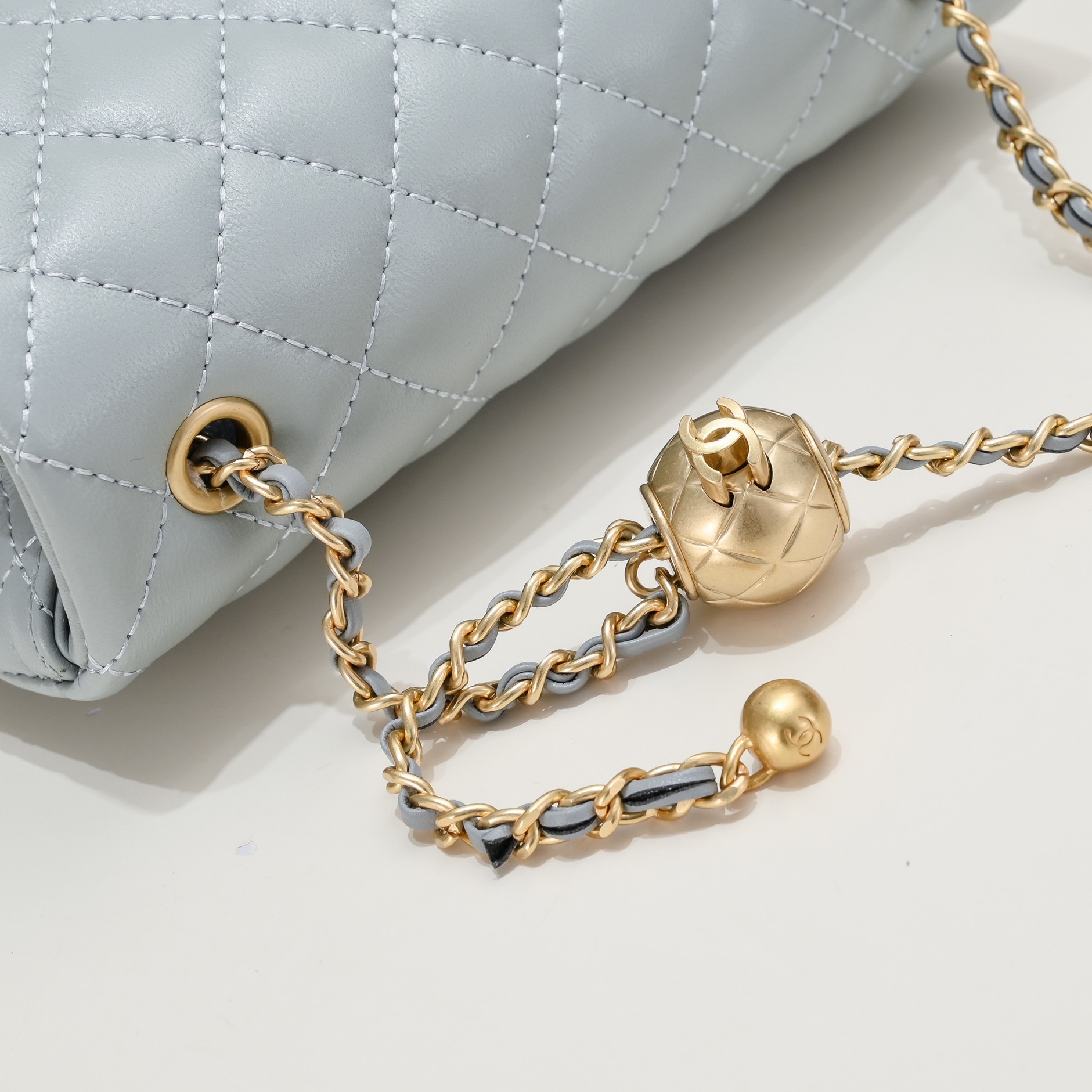 CC Inspired Classic Flag Bag Pearl Crush Mini Rectangular Flap Bag Light Blue Calfskin Antique Gold Hardware - Bag - Gorchic - $117.99