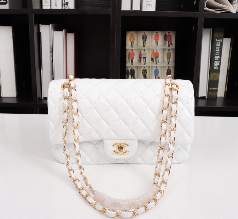 CC Inspired Classic Double Flap Bag White Golden Hardware - Bag - Gorchic - $122.99