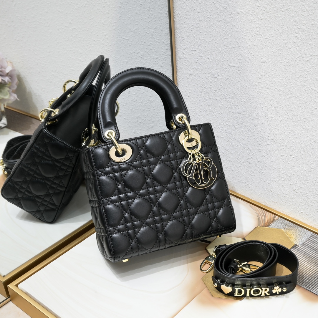 D Inspired Small Lady D Inspired Bag Black Cannage Calfskin - Bag - Gorchic - $144.99