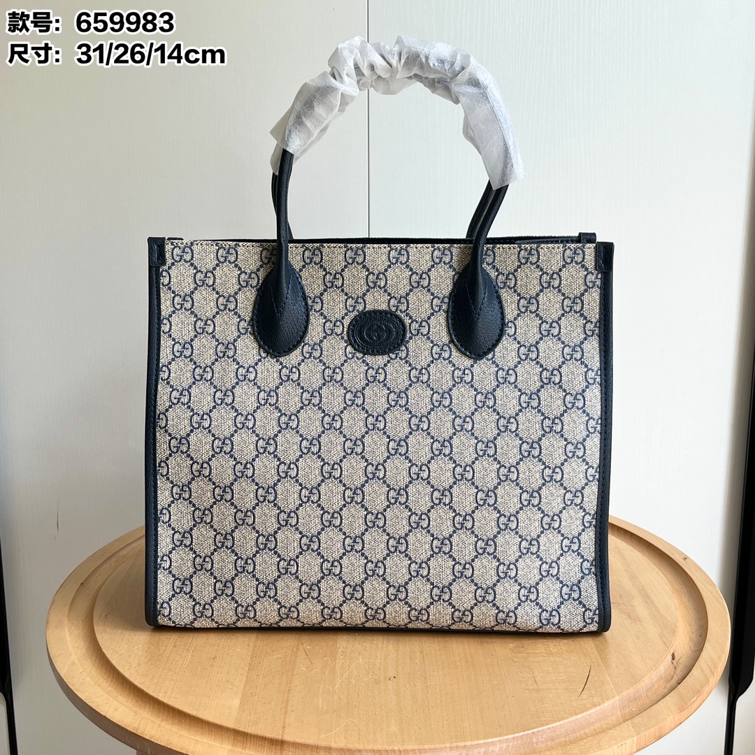Double-G Retro Shopper - Navy Bag - Gorchic - $135.99