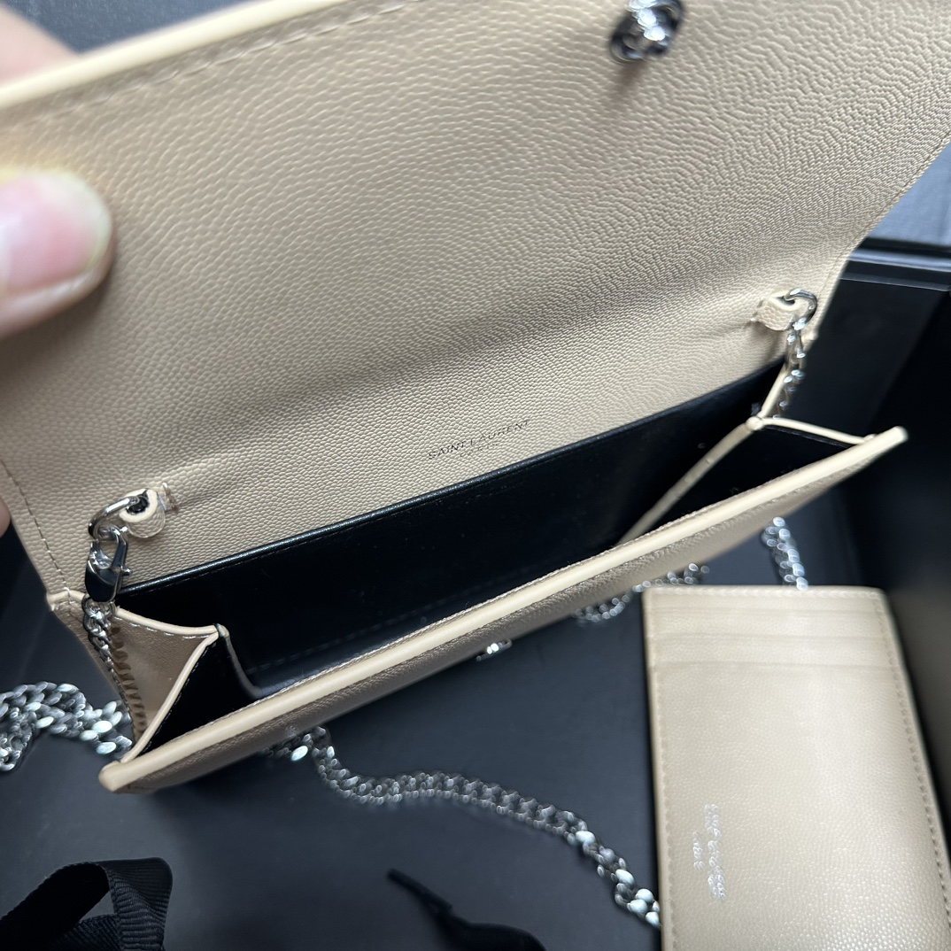 Lady Designer  Grain De Poudre Monogram Uptown Chain Wallet Dark Beige-Sier hardware - Bag - Gorchic - $122.99