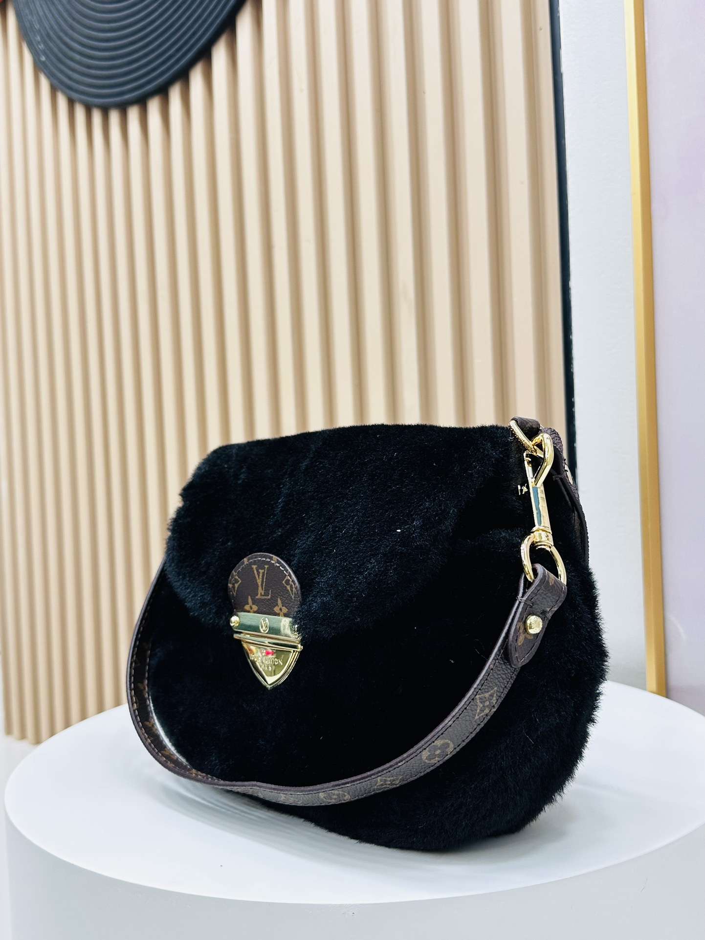 Designer Monogram Sunset Black Woolen Leather Bag - Gorchic - $128.99