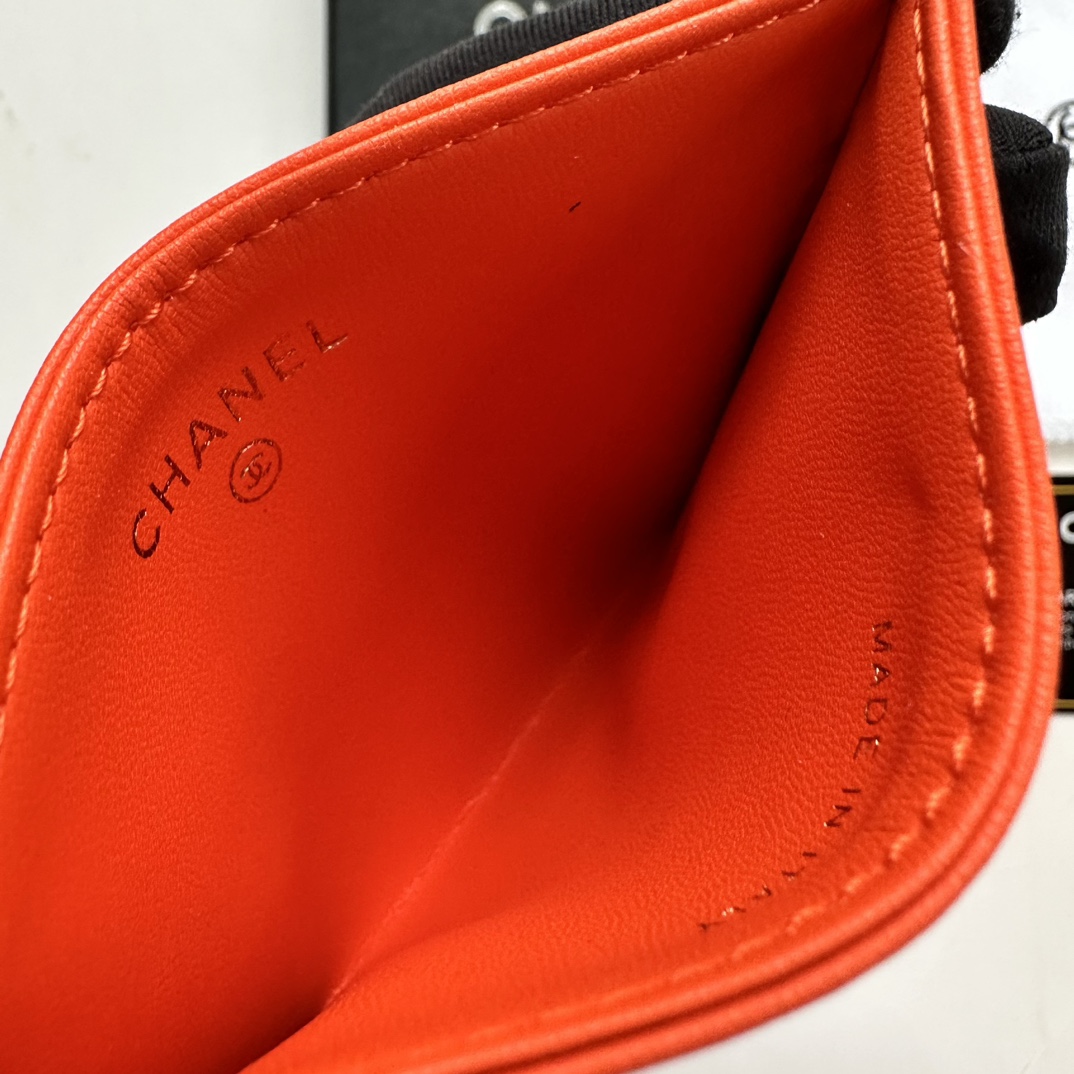 CC Inspired CLASSIC CARD HOLDER Grained Calfskin Orange Wallet - Gorchic - $37.99