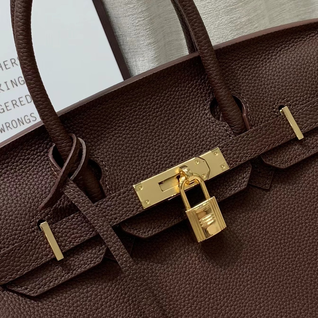 H-Inspired Birkin Togo Retourne Bag Golden-Dark Brown Bag - Gorchic - $185.99