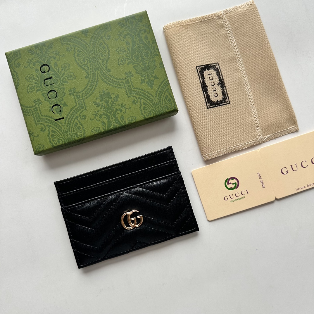 Double-G GG Marmont card case black leather-wallet - Gorchic - $39.99