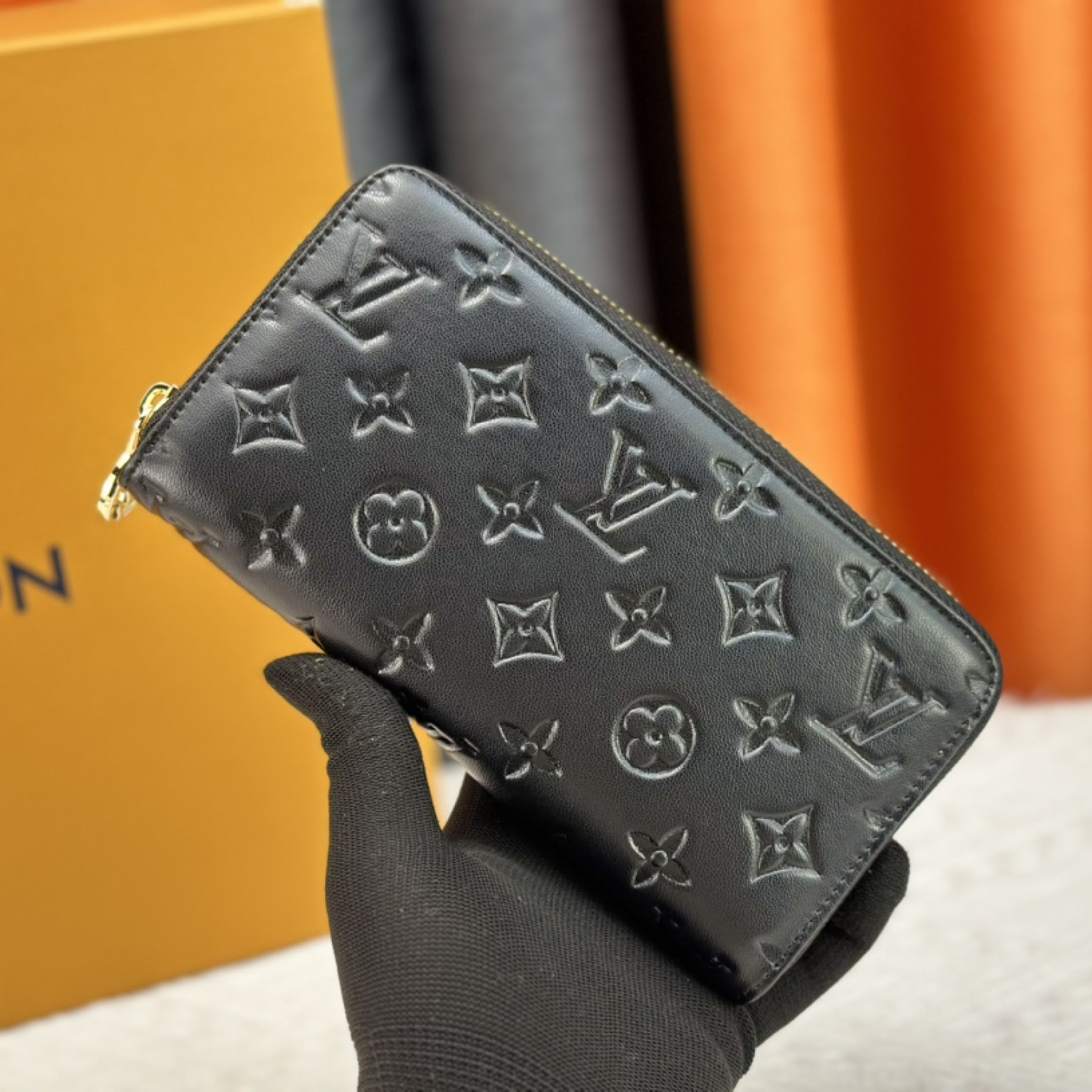 Designer Monogram  Zippy Wallet Vertical Canvas Wallet-Black In Embossed Wallet - Gorchic - $52.99