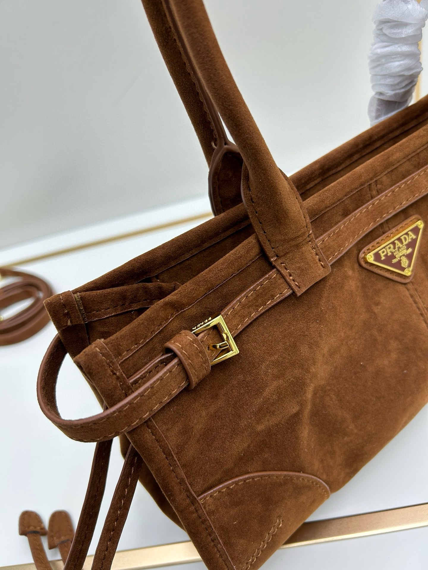 Saffiano texture Medium Suede Brown handbag - Gorchic - $131.99