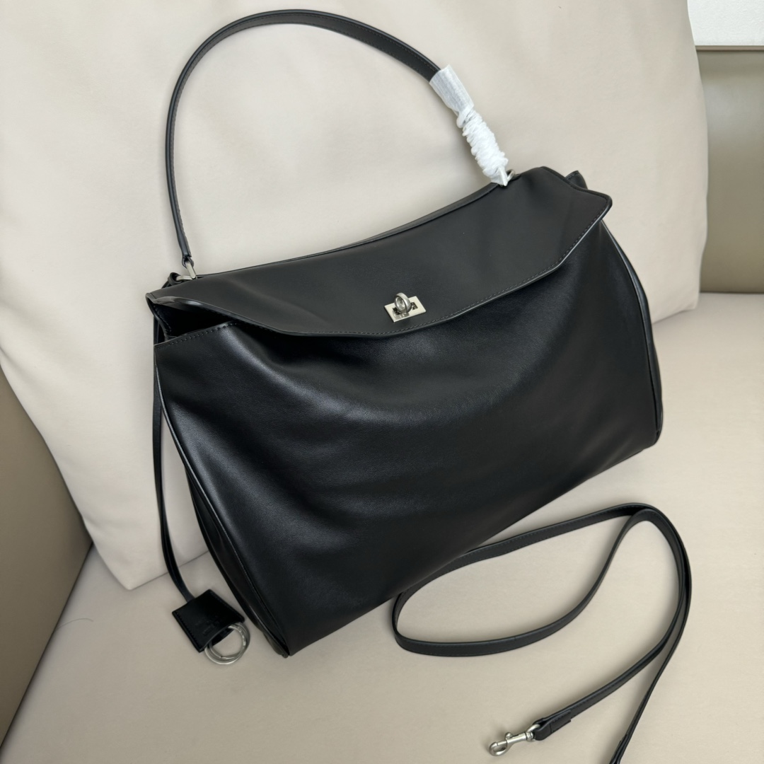 Hourglass iconic Rodeo leather shoulder bag in Black and aged-sliver hardware Multiple Size - Bag - Gorchic - $169.99