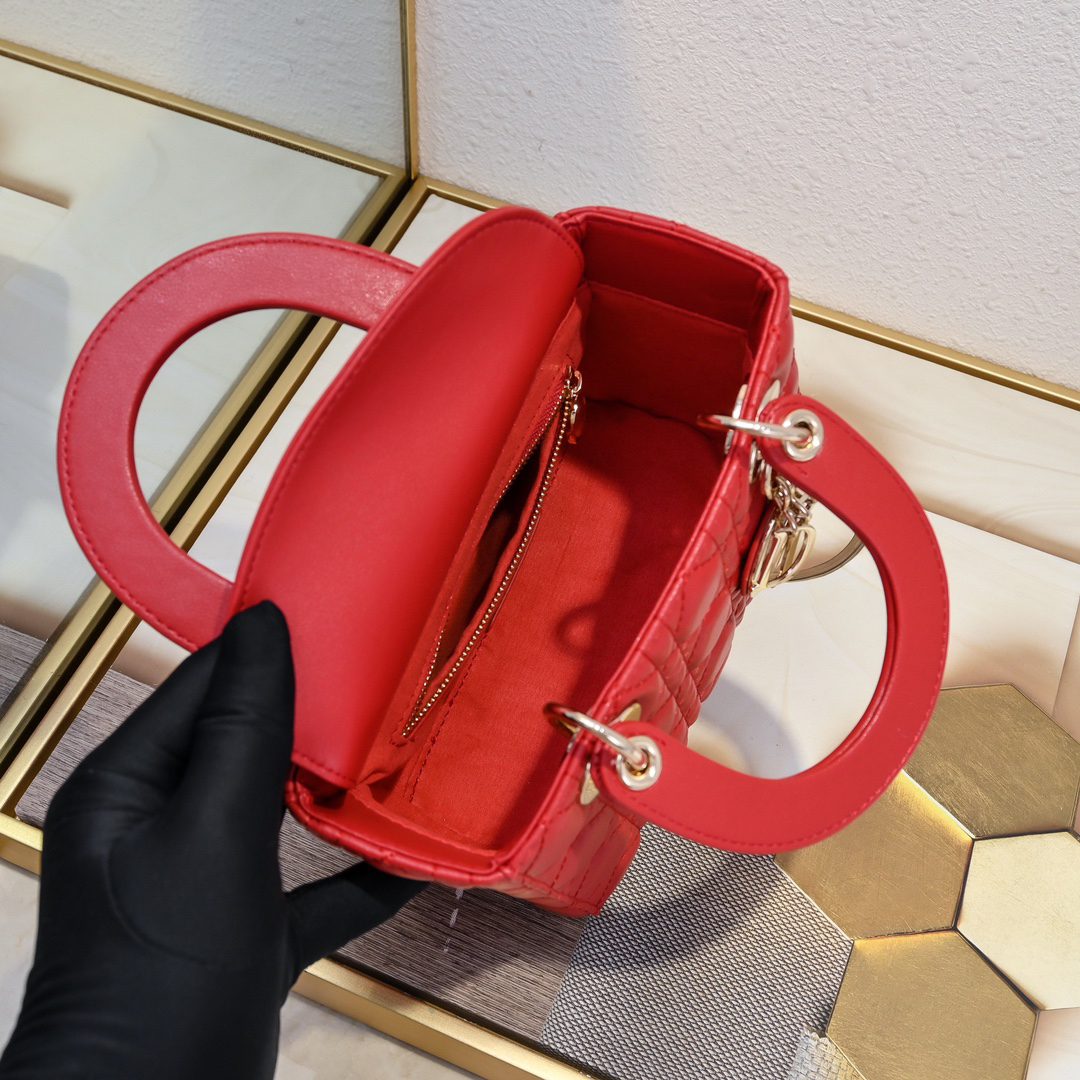 D Inspired Small Lady D Inspired Bag Red Cannage Calfskin Golden Hardware - Bag - Gorchic - $144.99