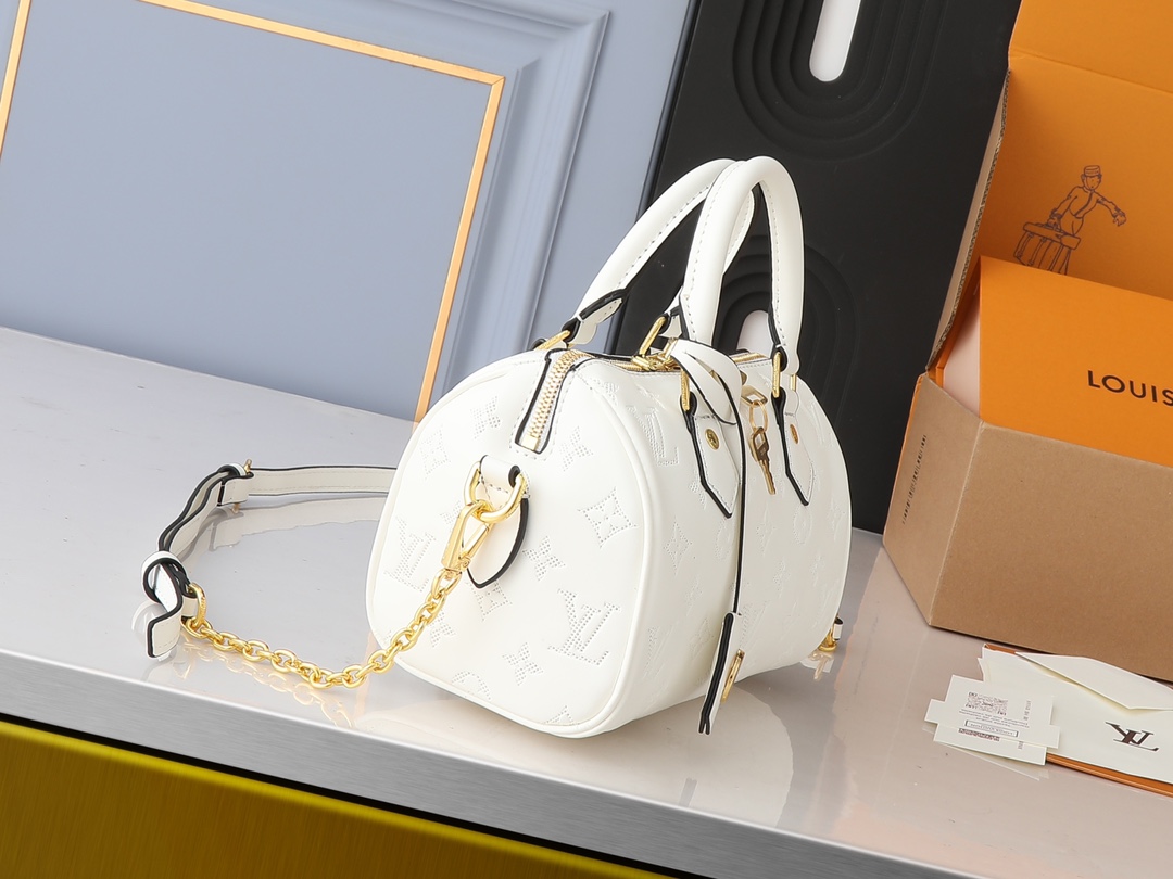 Nano Speedy Bandoulière 20 Monogram Embossed Calfskin-White - Bag - Gorchic - $123.99