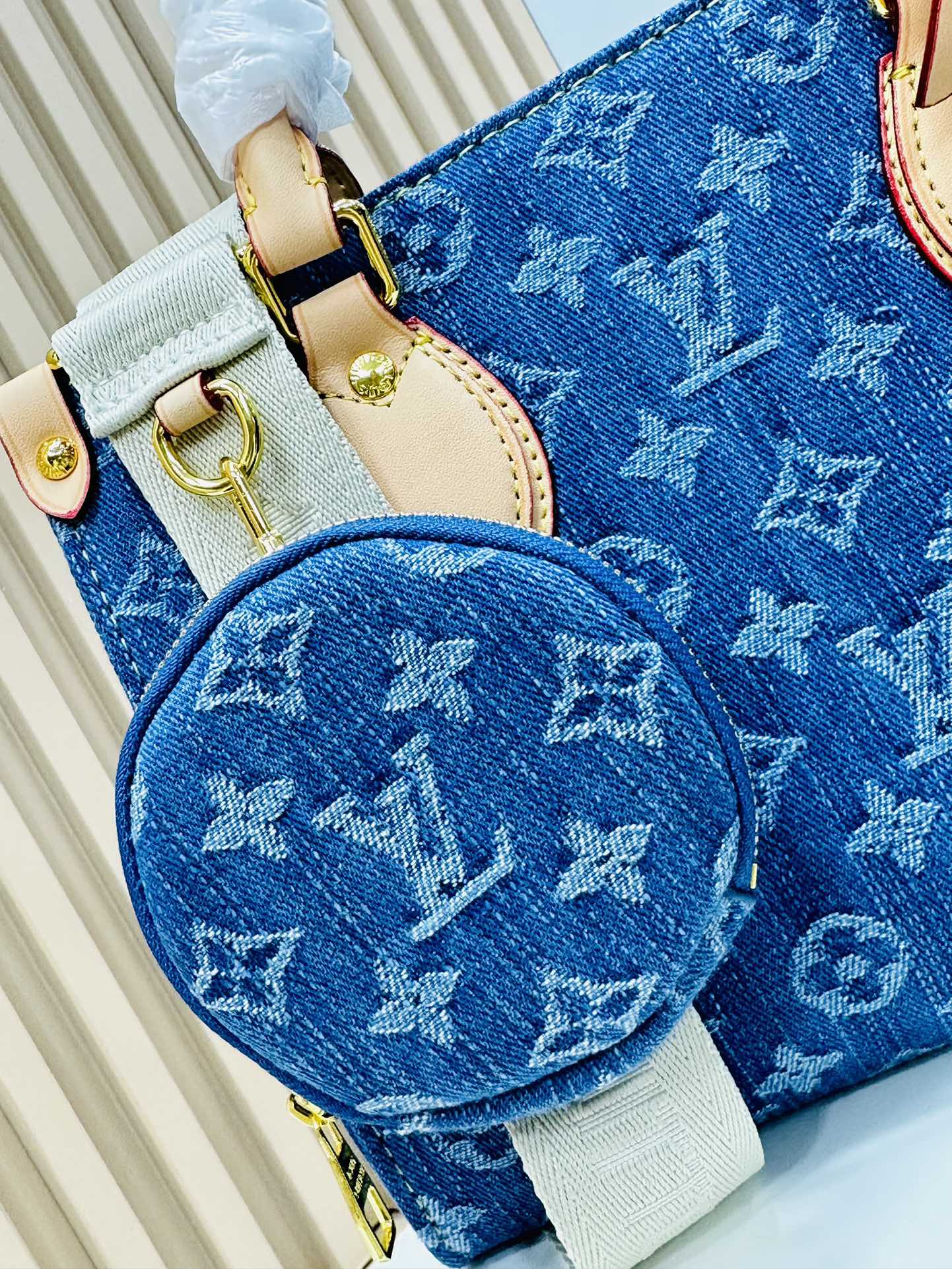 Designer Monogram Jacquard Denim Onthego Blue Bag - Gorchic - $114.99