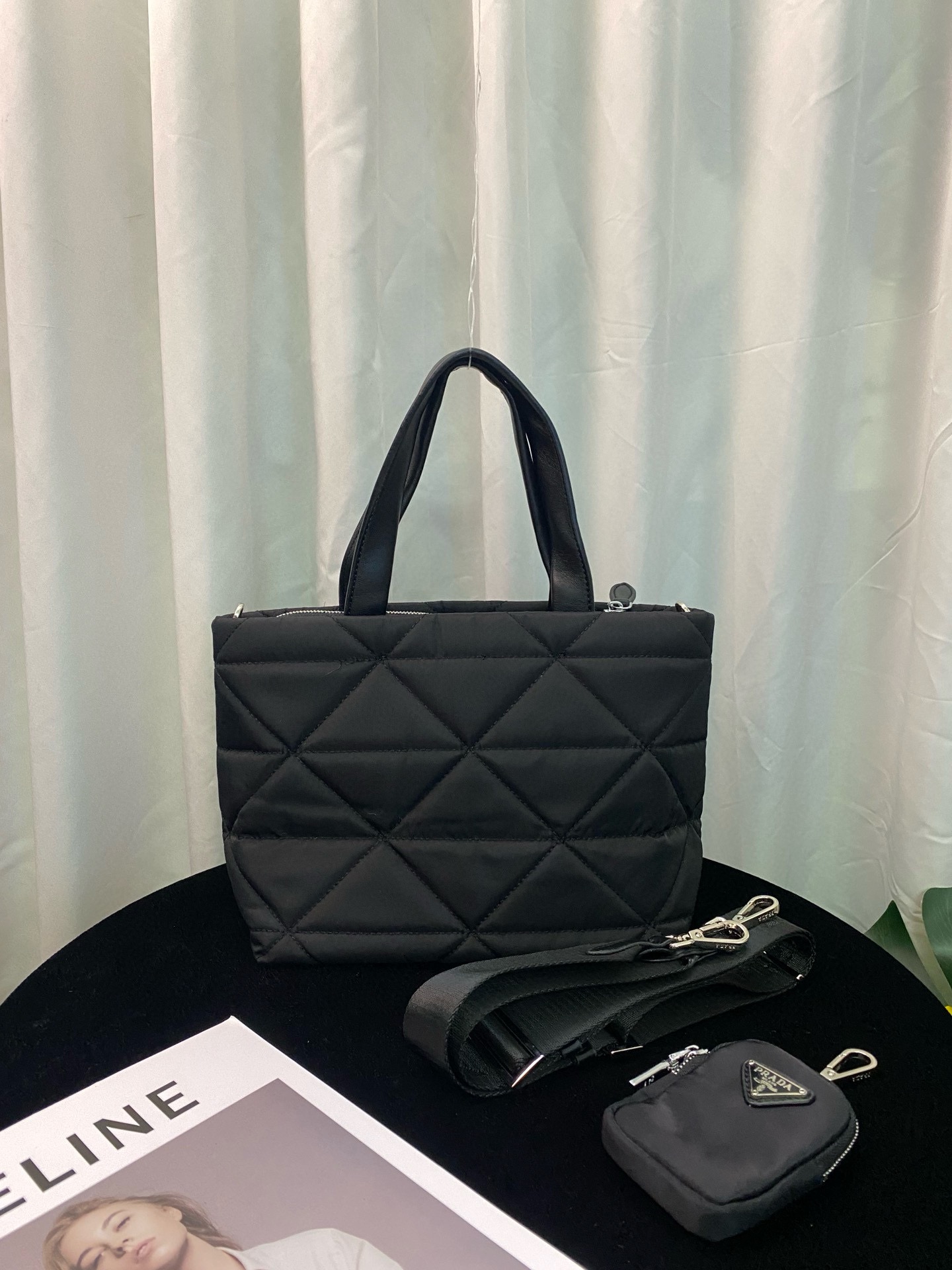 Saffiano texture Nylon Fabric Black Bag - Gorchic - $123.99