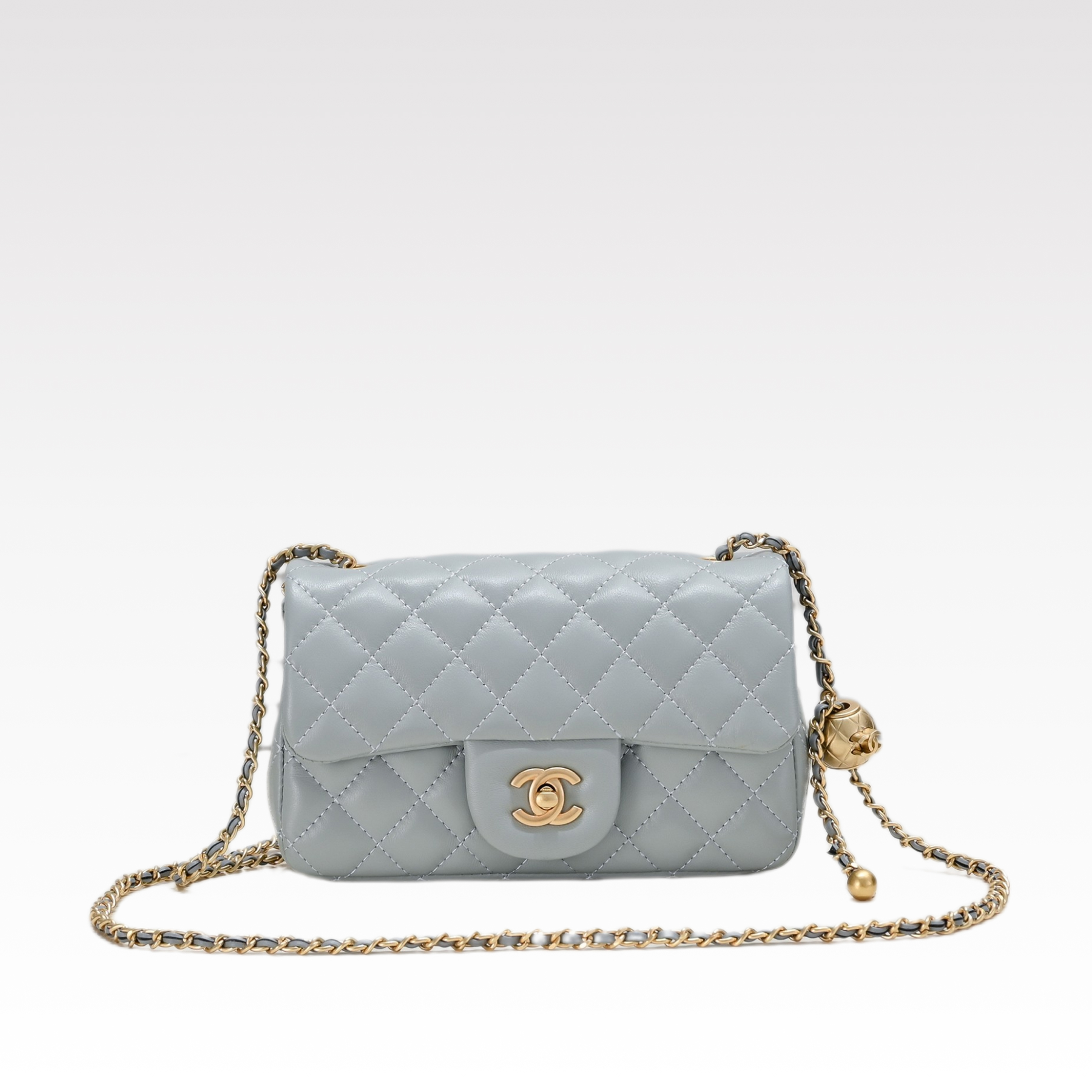 CC Inspired Classic Flag Bag Pearl Crush Mini Rectangular Flap Bag Light Blue Calfskin Antique Gold Hardware - Bag - Gorchic - $117.99
