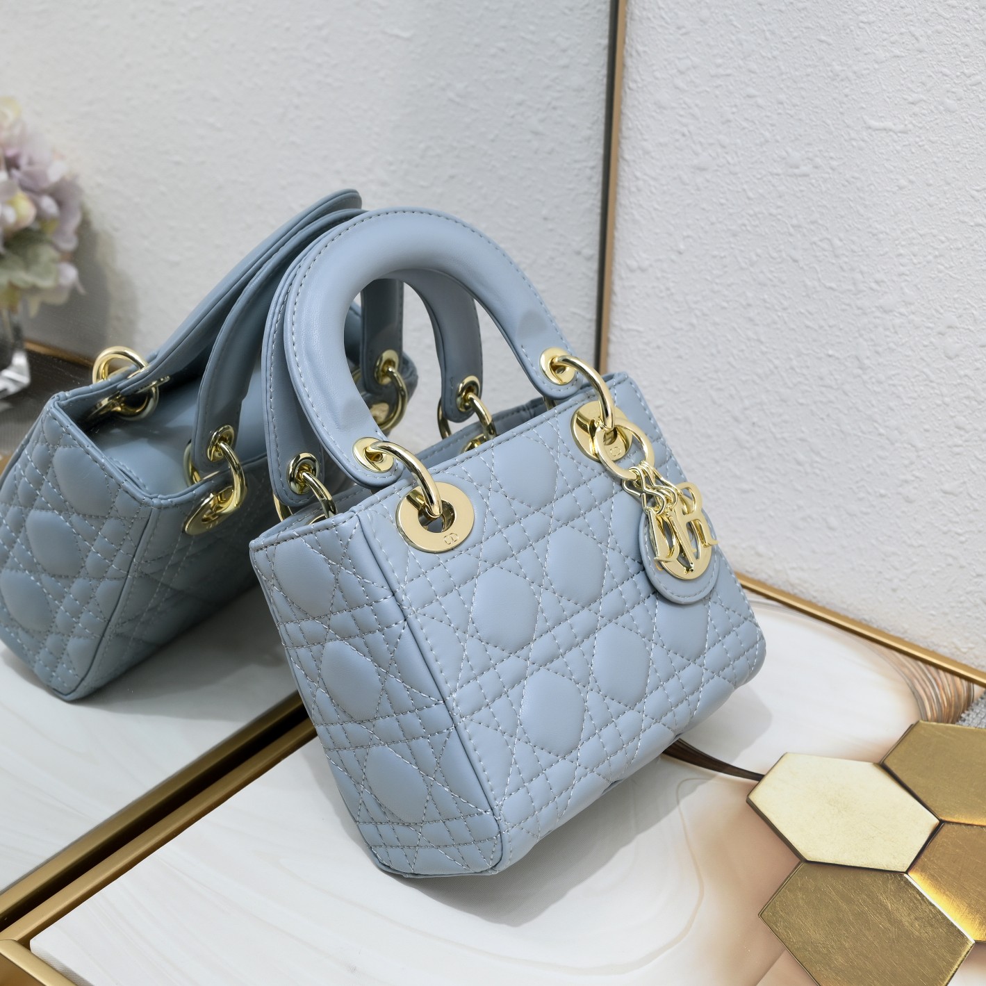 D Inspired Mini Lady D Inspired Bag Blue Cannage Calfskin - Bag - Gorchic - $138.99