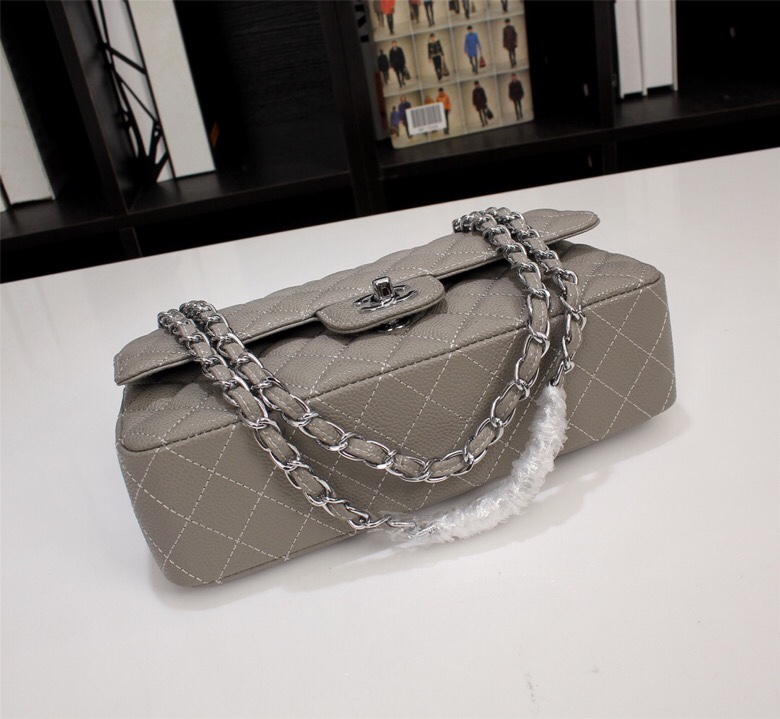 CC Inspired Classic Double Flap Bag Dark Grey Caviar Sier Hardware - Bag - Gorchic - $122.99
