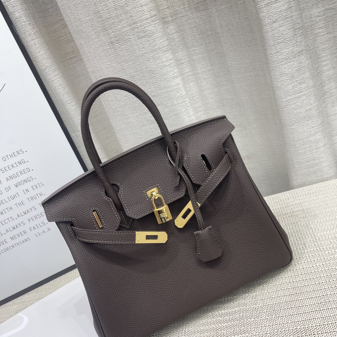 H-Inspired Birkin Togo Retourne Bag Golden Hardware-Dark Grey Bag - Gorchic - $185.99