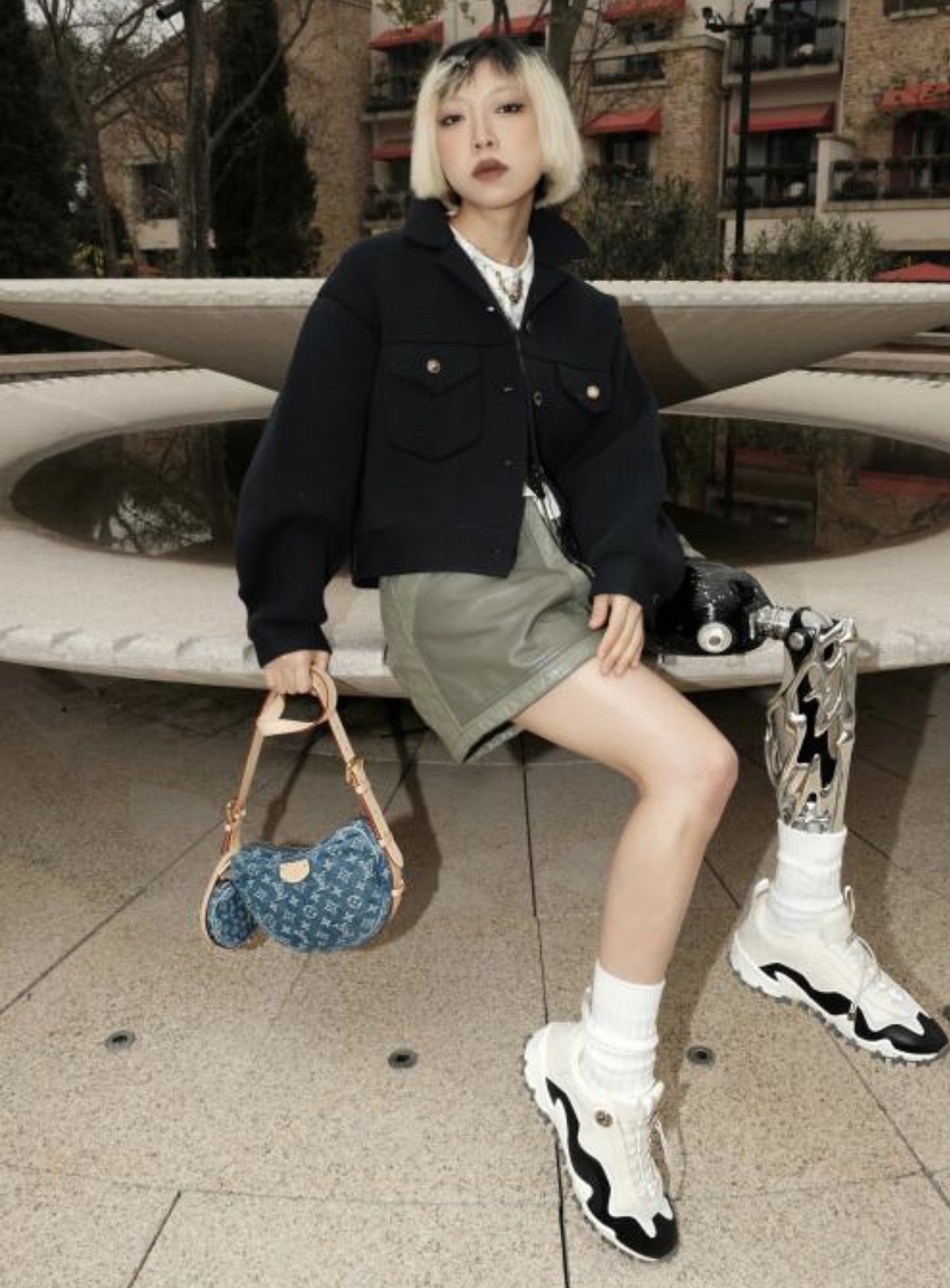 Designer Monogram New  Remix Croissant Denim MM Bag - Gorchic - $131.99