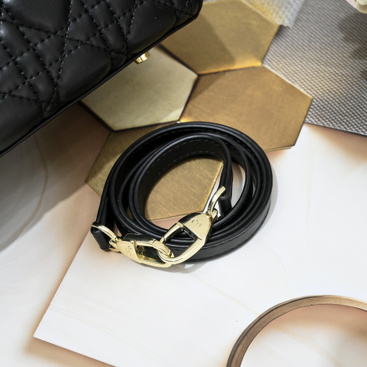 D Inspired Medium Lady D Inspired Bag Black Cannage Calfskin Golden Hardware - Bag - Gorchic - $146.99