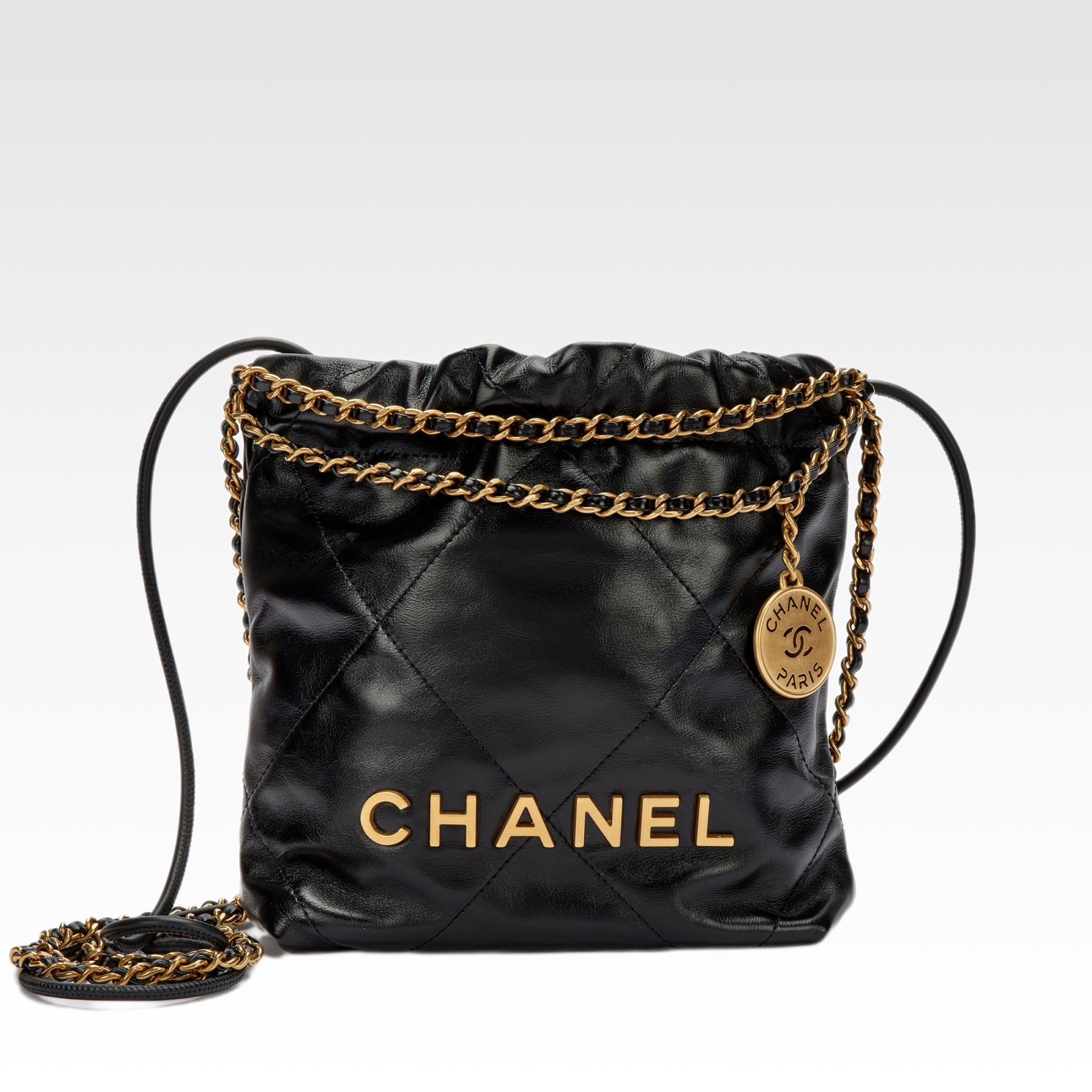CC Inspired 22 MINI HANDBAG Shiny Calfskin & Gold-Tone Metal Black - Bag - Gorchic - $132.99