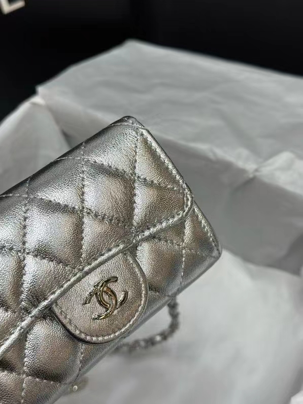 CC Inspired Sier Metallic Calfskin Quilted Flap Chain Waist Bag - Gorchic - $82.99
