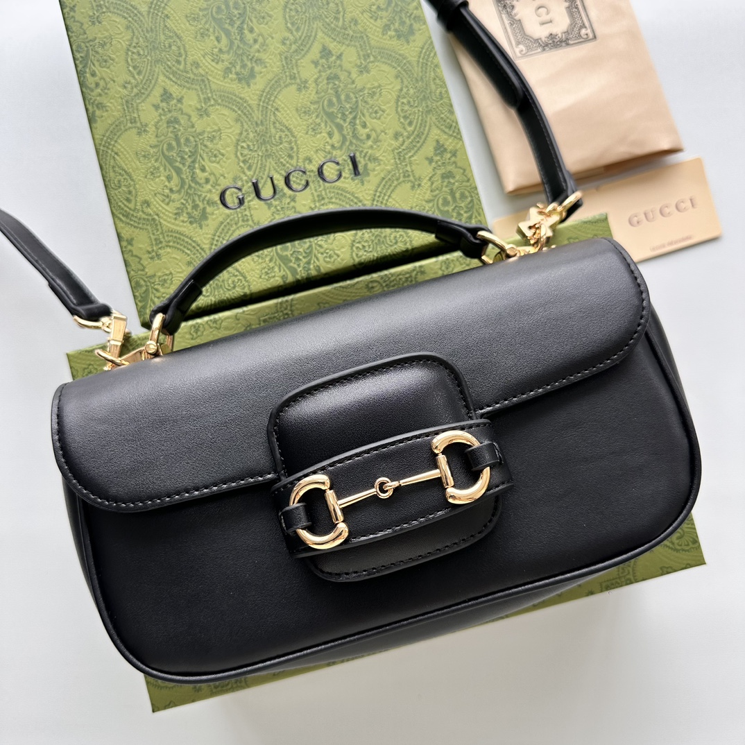 Double-G Horsebit 1955 Small Black Leather Shoulder Bag - Gorchic - $121.99