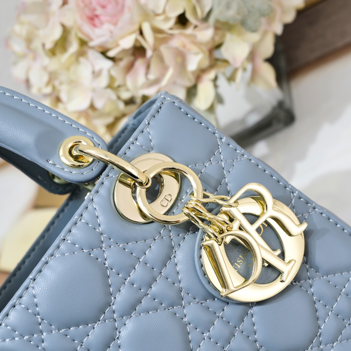 D Inspired Small Lady D Inspired Bag Blue Cannage Calfskin Golden Hardware - Bag - Gorchic - $144.99