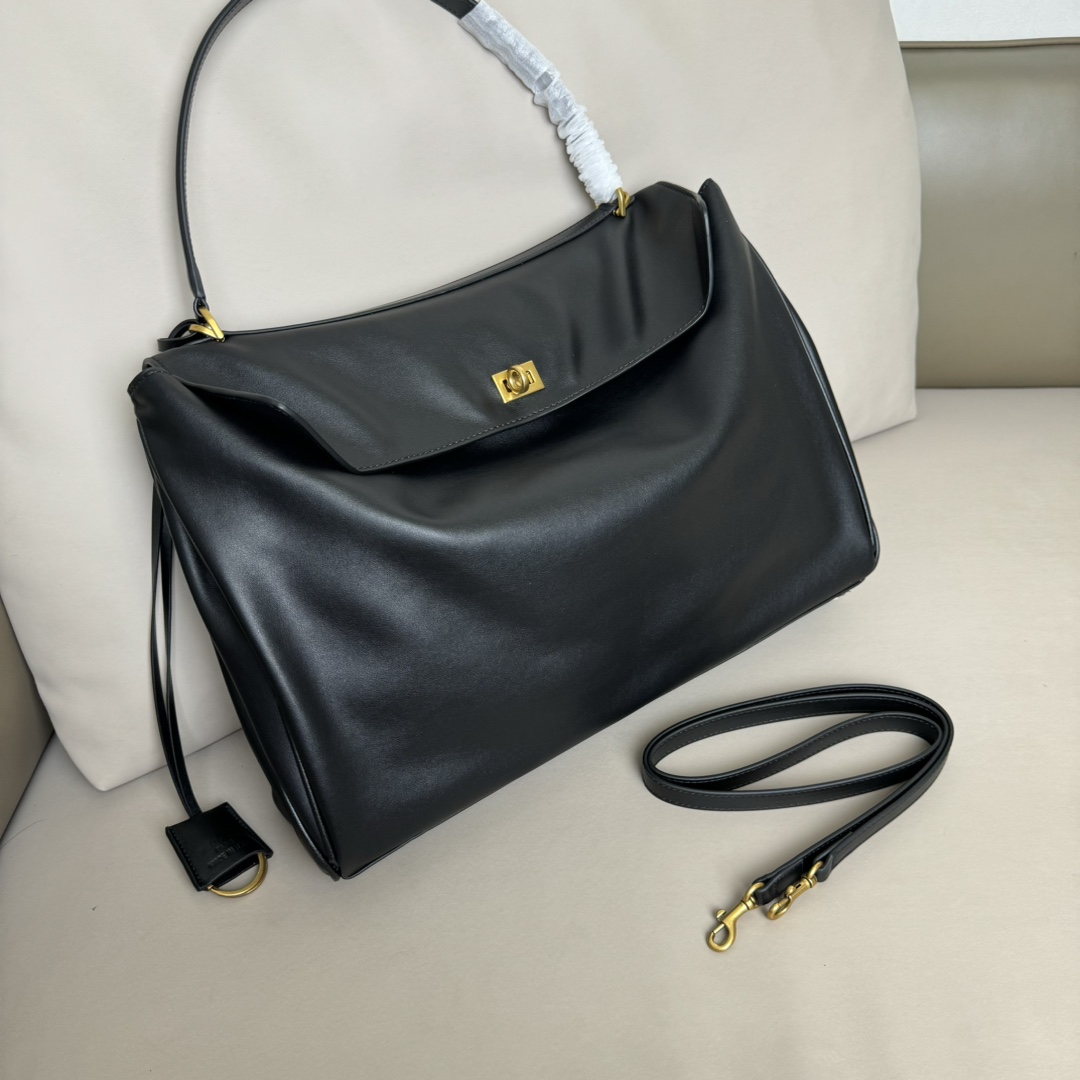 Hourglass iconic Rodeo leather shoulder bag in Black and aged-golden hardware Multiple Size - Bag - Gorchic - $169.99