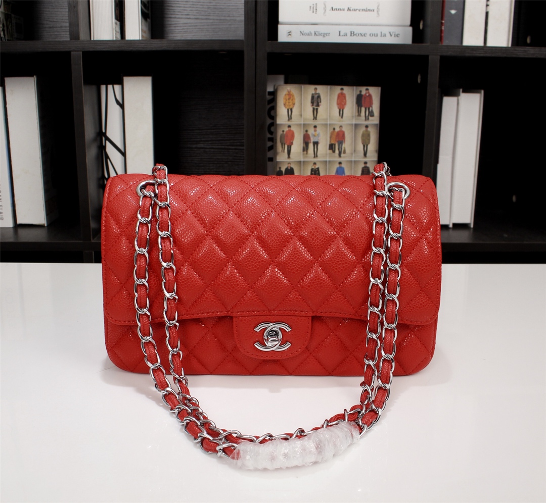 CC Inspired Classic Double Flap Bag Red Caviar Sier Hardware - Bag - Gorchic - $122.99