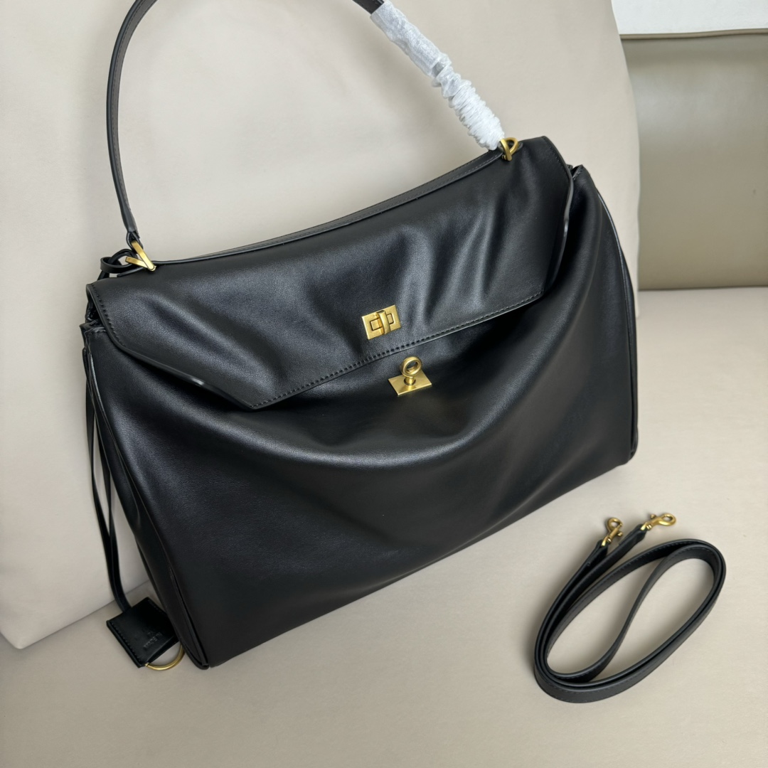 Hourglass iconic Rodeo leather shoulder bag in Black and aged-golden hardware Multiple Size - Bag - Gorchic - $169.99