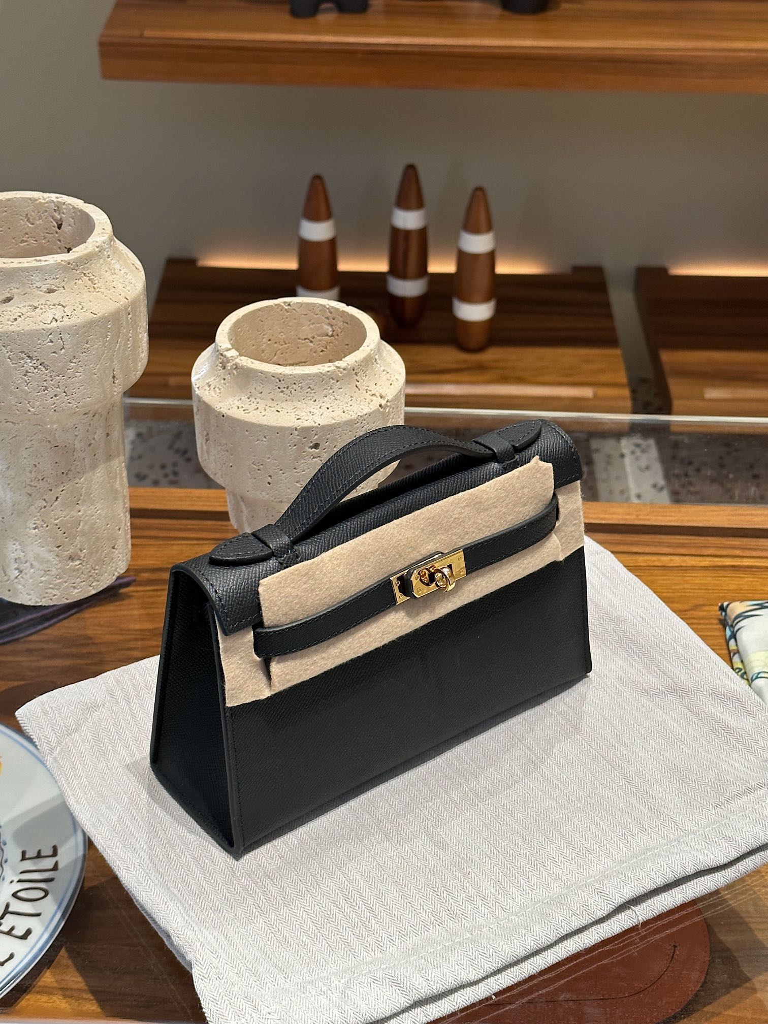 H-Inspired Kelly Mini 1st Kelly Pochette Generation Epsom Palm Leather-Black - Gorchic - $146.99