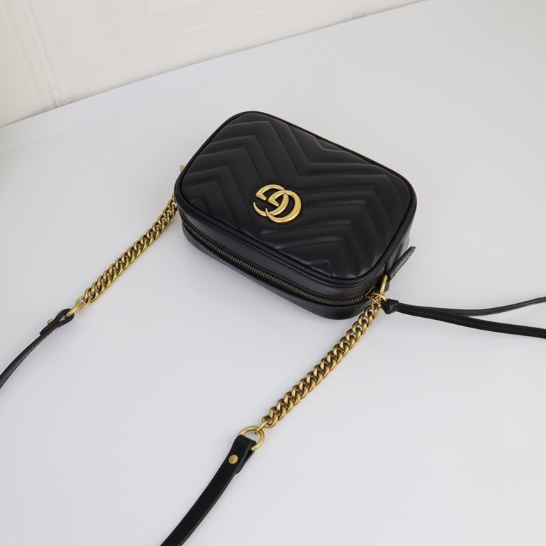Double-G Calfskin Matelasse Mini GG Marmont Chain Shoulder Bag Black - Bag - Gorchic - $113.99