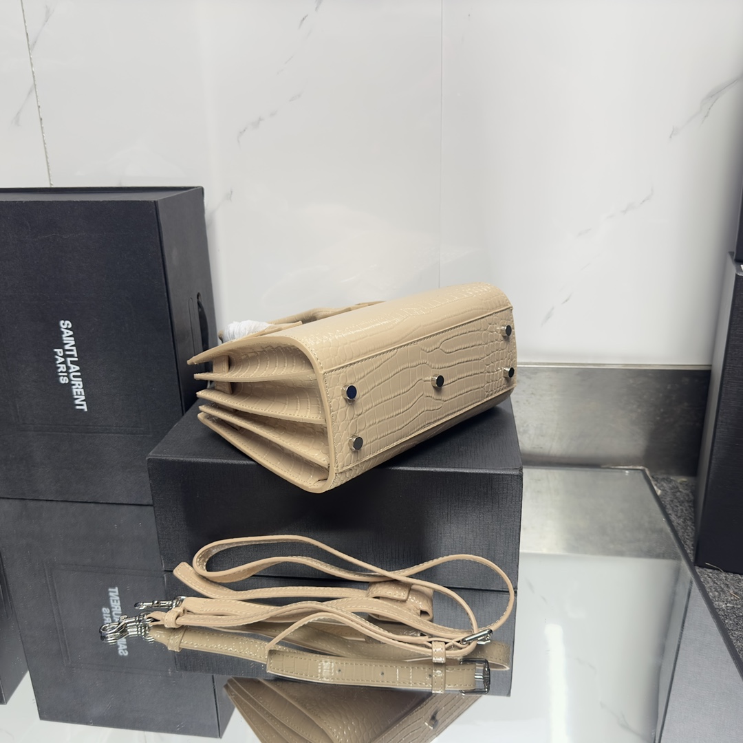 Lady Designer Beige Croc Embossed Leather Nano Classic Sac De Jour Tote - Bag - Gorchic - $175.99