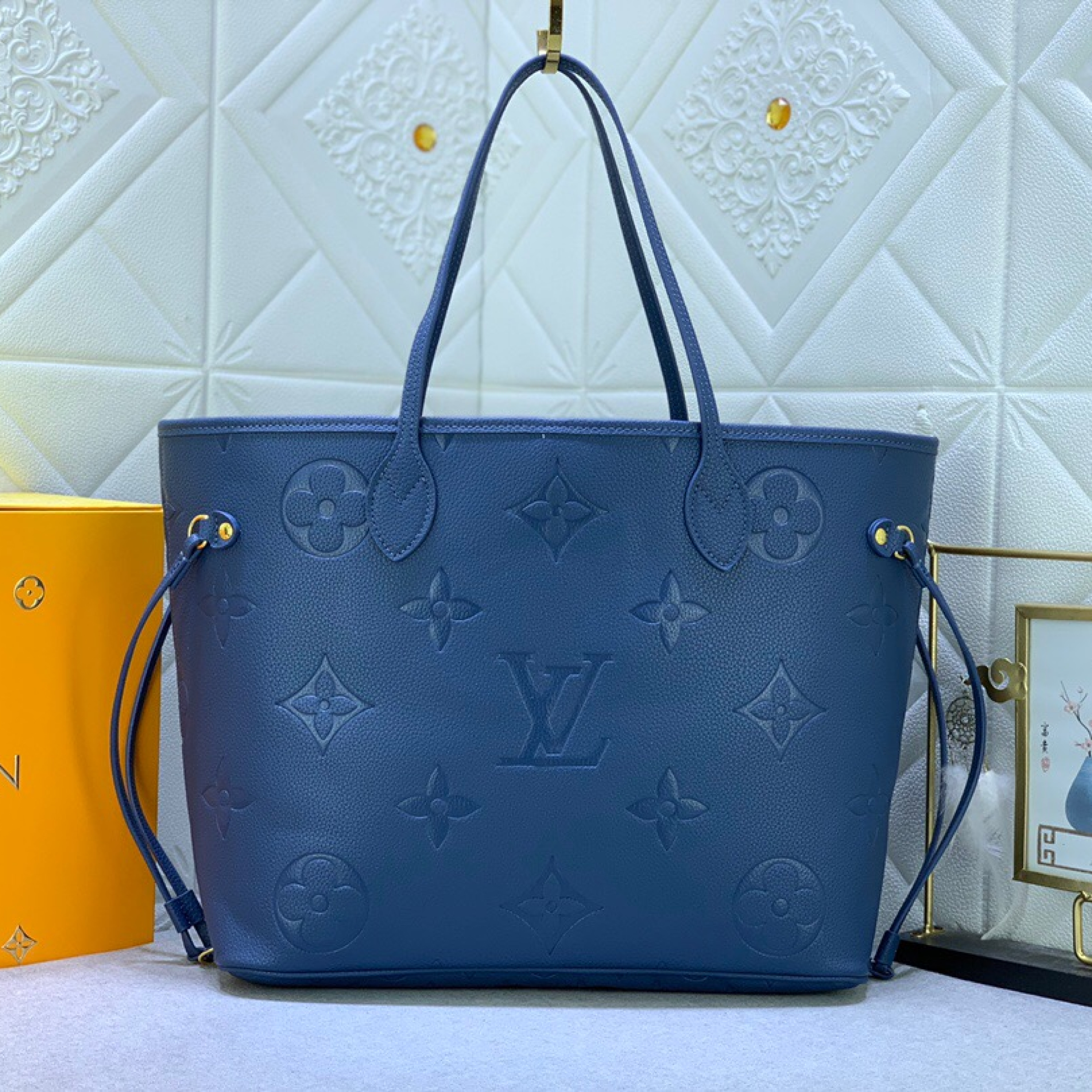 Designer Monogram Empreinte Leatherr Canvas Neverfull MM Navy Bag - Gorchic - $118.99