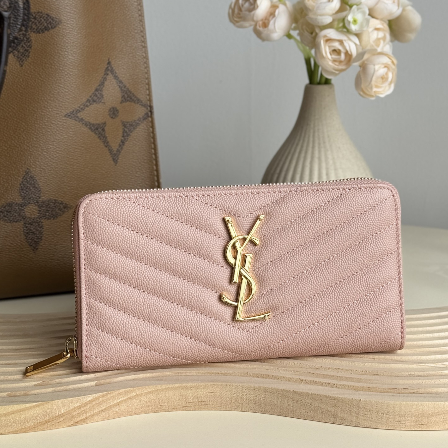 Lady Designer Monogramme leather Wallet -Pink Wallet - Gorchic - $52.99